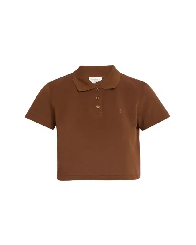 Saint Laurent YSL Cotton Pique Crop Polo Shirt