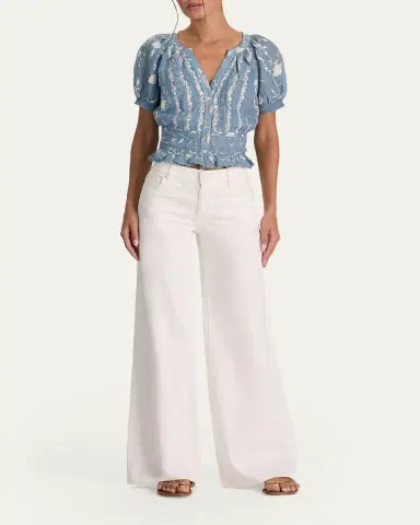Alice + Olivia Kathryn Embroidered Short-Sleeve Blouse | Thumbnail 2 Alice + Olivia Kathryn Embroidered Short-Sleeve Blouse | Thumbnail 2