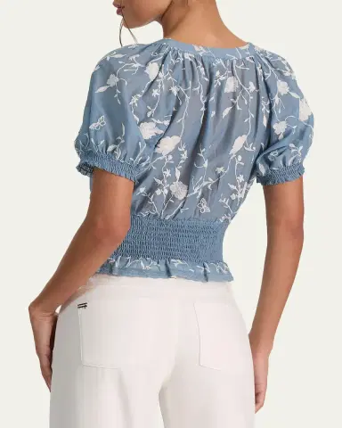 Alice + Olivia Kathryn Embroidered Short-Sleeve Blouse | Thumbnail 3 Alice + Olivia Kathryn Embroidered Short-Sleeve Blouse | Thumbnail 3