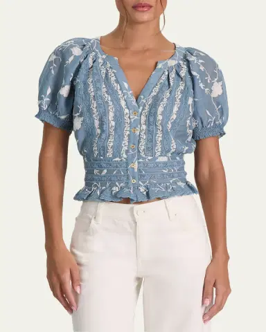 Alice + Olivia Kathryn Embroidered Short-Sleeve Blouse | Thumbnail 4 Alice + Olivia Kathryn Embroidered Short-Sleeve Blouse | Thumbnail 4