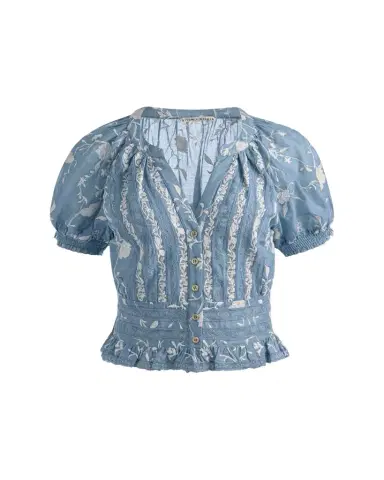 Alice + Olivia Kathryn Embroidered Short-Sleeve Blouse | Thumbnail 1 Alice + Olivia Kathryn Embroidered Short-Sleeve Blouse | Thumbnail 1