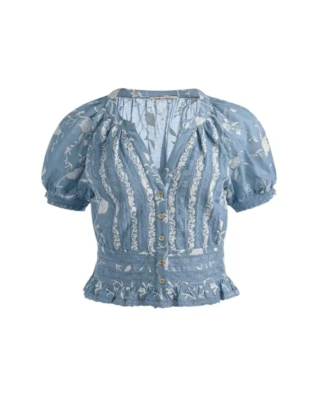 ALICE + OLIVIA Kathryn Embroidered Short-Sleeve Blouse