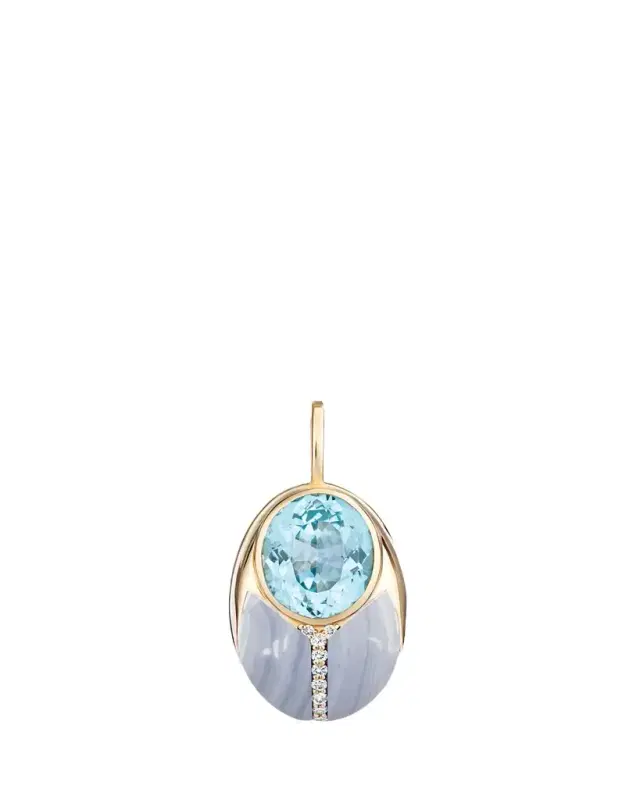 Mason and Books 14K Big Love Bug Pendant with Blue Topaz and Agate