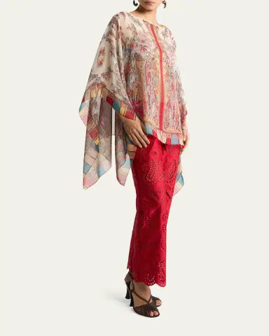 Etro Paisley Foliage Motif Silk Poncho Top | Thumbnail 2 Etro Paisley Foliage Motif Silk Poncho Top | Thumbnail 2