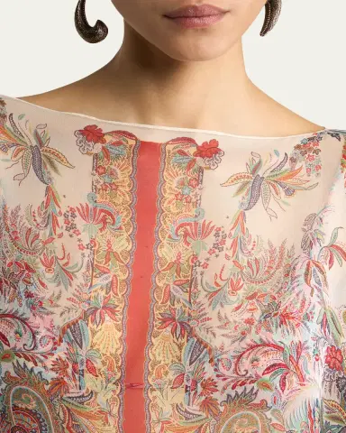 Etro Paisley Foliage Motif Silk Poncho Top | Thumbnail 4 Etro Paisley Foliage Motif Silk Poncho Top | Thumbnail 4