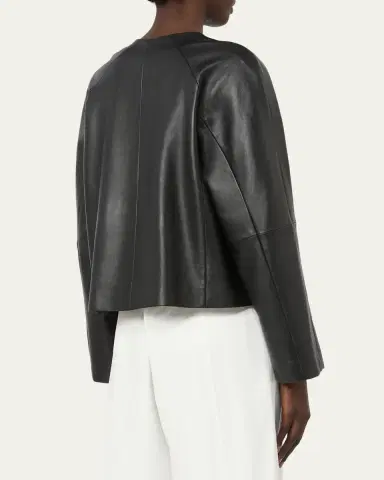 Max Mara Raglan-Sleeve Leather Single-Breasted Jacket | Thumbnail 2