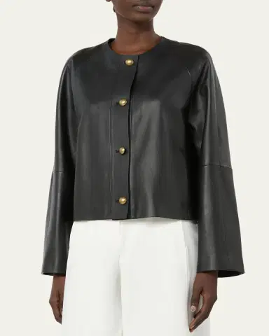 Max Mara Raglan-Sleeve Leather Single-Breasted Jacket | Thumbnail 3