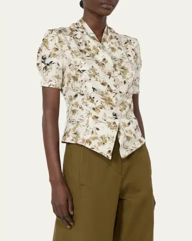 Max Mara Short-Sleeve Printed Silk Top | Thumbnail 4 Max Mara Short-Sleeve Printed Silk Top | Thumbnail 4