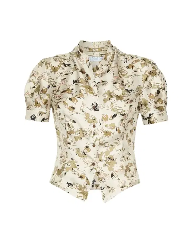 Short-Sleeve Printed Silk Top