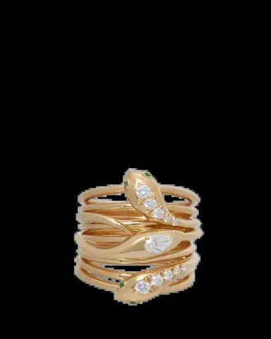 SIDNEY GARBER 18K Yellow Gold Serpentine Ring with Diamonds and Emeralds | Thumbnail 2 SIDNEY GARBER 18K Yellow Gold Serpentine Ring with Diamonds and Emeralds | Thumbnail 2