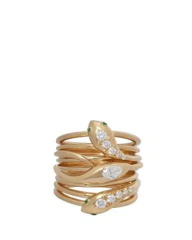 SIDNEY GARBER 18K Yellow Gold Serpentine Ring with Diamonds and Emeralds | Thumbnail 1 SIDNEY GARBER 18K Yellow Gold Serpentine Ring with Diamonds and Emeralds | Thumbnail 1