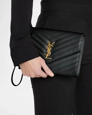 Saint Laurent YSL Monogram Flap Clutch Bag in Grained Leather | Thumbnail 2 Saint Laurent YSL Monogram Flap Clutch Bag in Grained Leather | Thumbnail 2