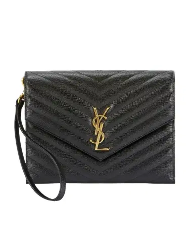 Saint Laurent YSL Monogram Flap Clutch Bag in Grained Leather | Thumbnail 1 Saint Laurent YSL Monogram Flap Clutch Bag in Grained Leather | Thumbnail 1