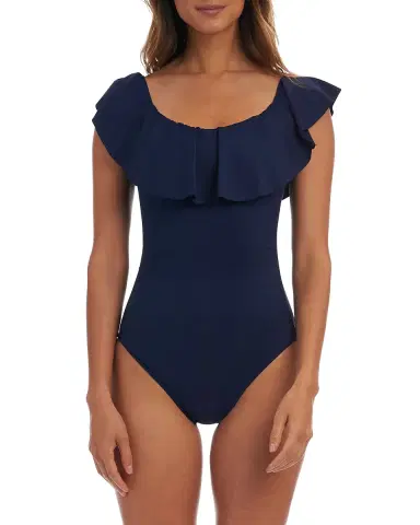 La Blanca Off-Shoulder Ruffle Lace-Up One-Piece Swimsuit | Thumbnail 3