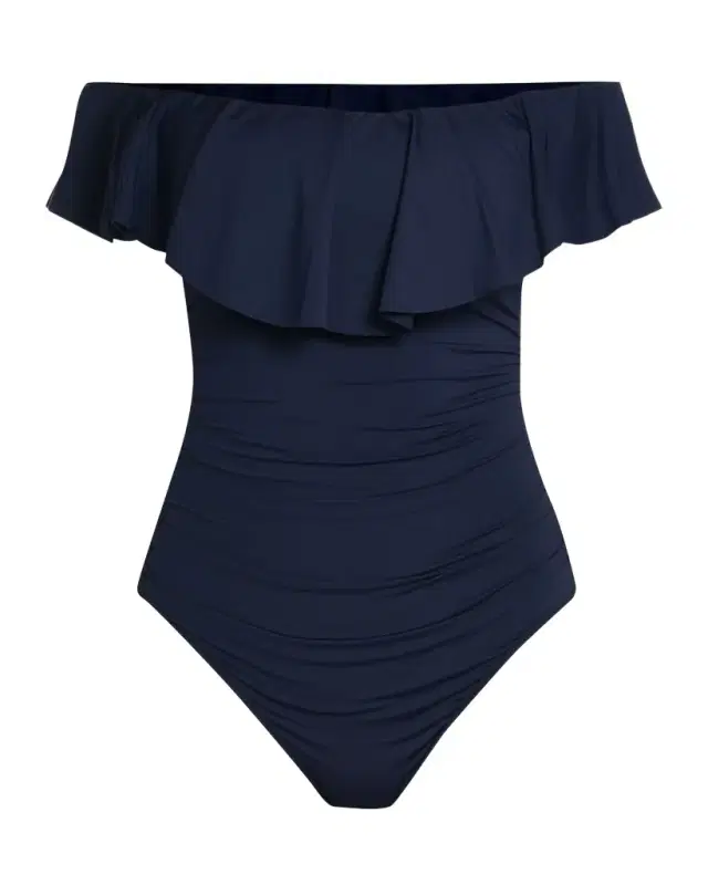 Off-Shoulder Ruffle Lace-Up One-Piece Swimsuit