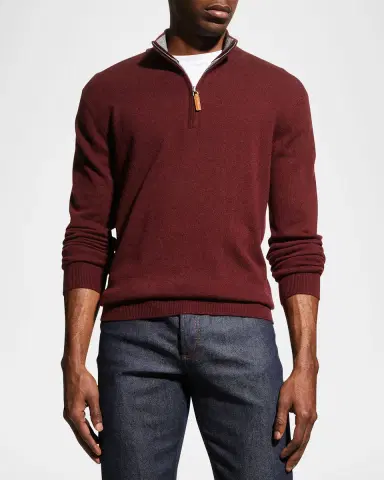 Neiman Marcus Men's Wool-Cashmere 1/4-Zip Sweater | Thumbnail 4 Neiman Marcus Men's Wool-Cashmere 1/4-Zip Sweater | Thumbnail 4