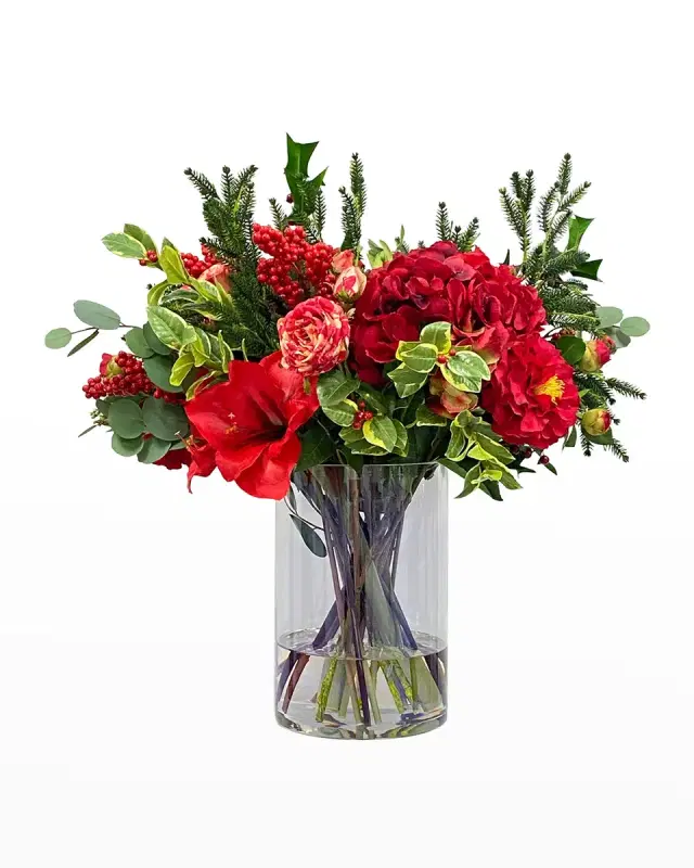 Winward Home Faux Camellia Amaryllis Floral Arrangement in Vase