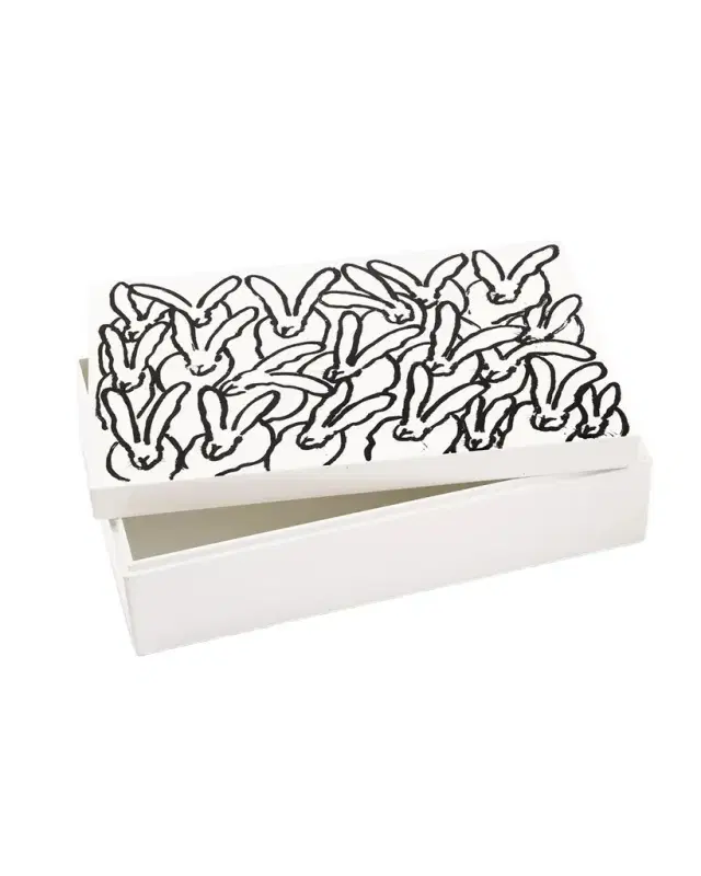 Hunt Slonem Hutch Treasure Box White with Black Bunnies