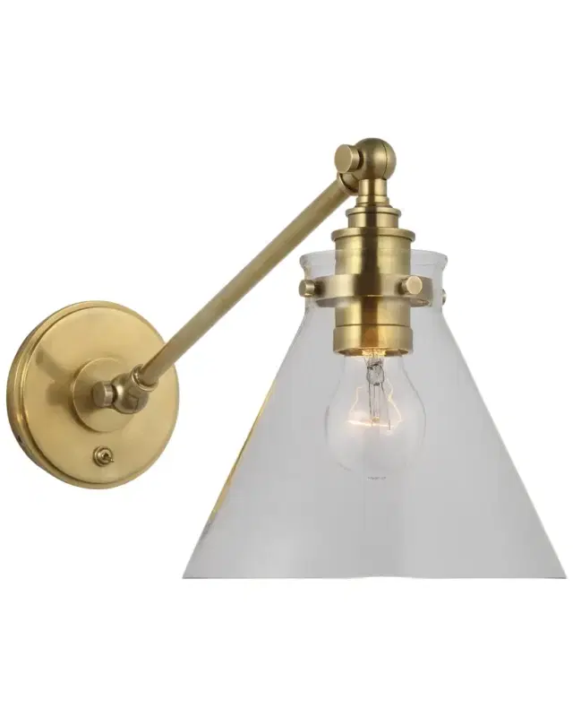 Visual Comfort Signature Parkington Single Library Wall Light In Antique-Burnished Brass With Clear Glass By Chapman & Myers