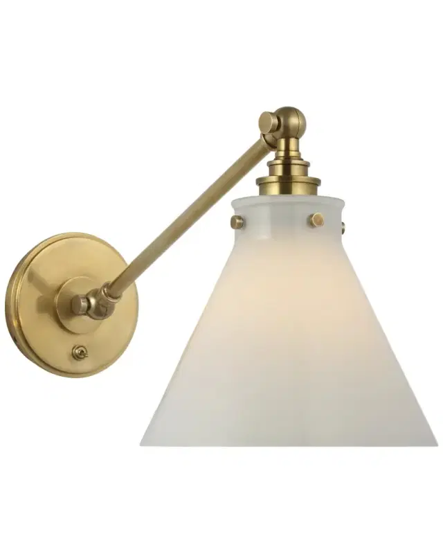 Visual Comfort Signature Parkington Single Library Wall Light In Antique-Burnished Brass With White Glass By Chapman & Myers