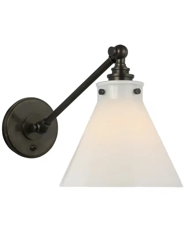 Visual Comfort Signature Parkington Single Library Wall Light In Antique-Burnished Brass With White Glass By Chapman & Myers