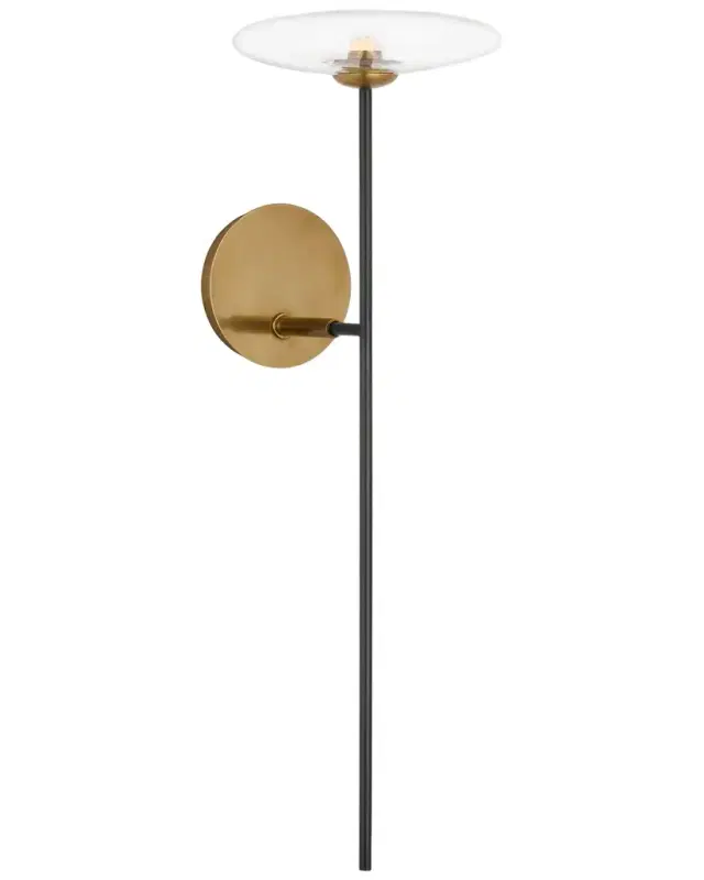 Visual Comfort Signature Calvino Large Tail Sconce In Aged Iron And Hand-Rubbed Antique Brass With Clear Glass By Ian K. Fowler