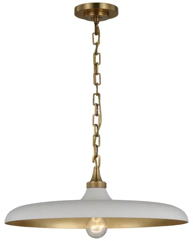 Visual Comfort Signature Piatto Medium Pendant In Hand-Rubbed Antique Brass With Plaster White Shade By Thomas O 'Brien