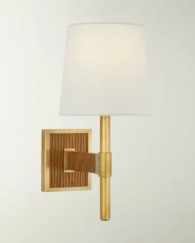 Visual Comfort Signature Elle Small Single Sconce In Hand-Rubbed Antique Brass And Dark Rattan With Linen Shade By Suzanne Kasler | Thumbnail 2