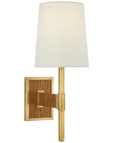 Visual Comfort Signature Elle Small Single Sconce In Hand-Rubbed Antique Brass And Dark Rattan With Linen Shade By Suzanne Kasler | Thumbnail 1