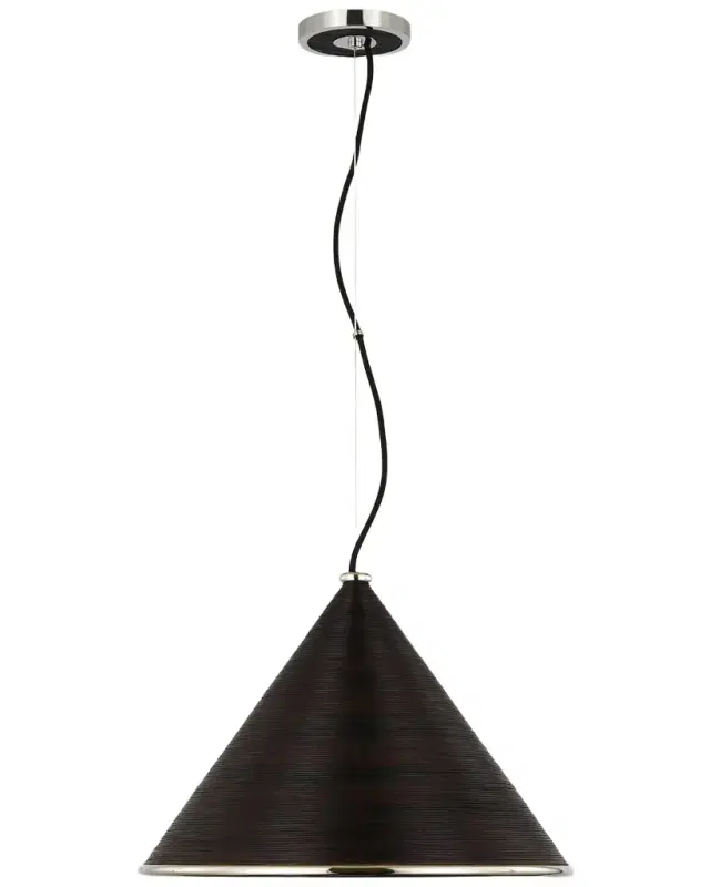 Visual Comfort Signature Reine Large Pendant In Polished Nickel And Black Rattan By Suzanne Kasler