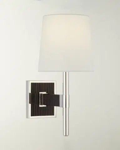 Visual Comfort Signature Elle Small Single Sconce In Polished Nickel And Black Rattan With Linen Shade By Suzanne Kasler | Thumbnail 2