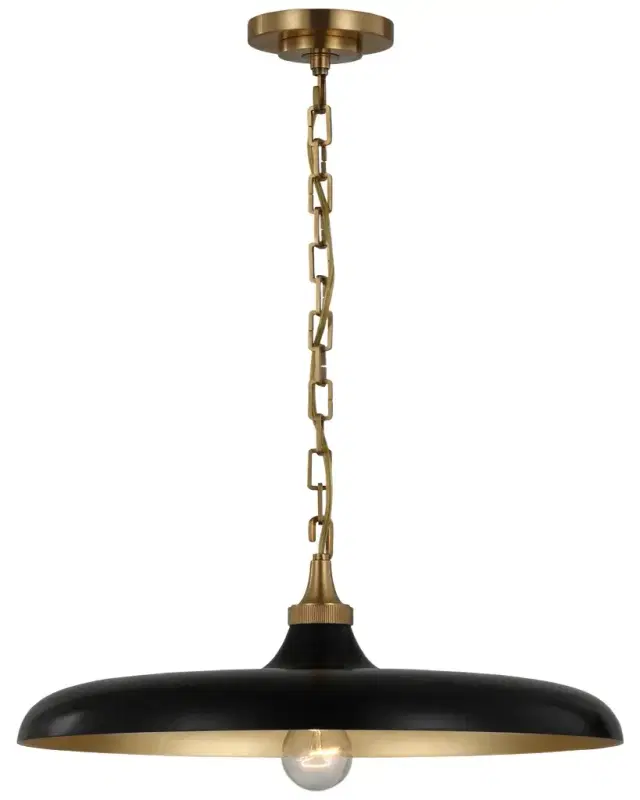 Visual Comfort Signature Piatto Medium Pendant In Hand-Rubbed Antique Brass With Aged Iron Shade By Thomas O 'Brien