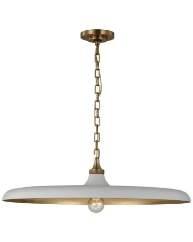 Visual Comfort Signature Piatto Large Pendant In Hand-Rubbed Antique Brass With Plaster White Shade By Thomas O 'Brien | Thumbnail 1 Visual Comfort Signature Piatto Large Pendant In Hand-Rubbed Antique Brass With Plaster White Shade By Thomas O 'Brien | Thumbnail 1
