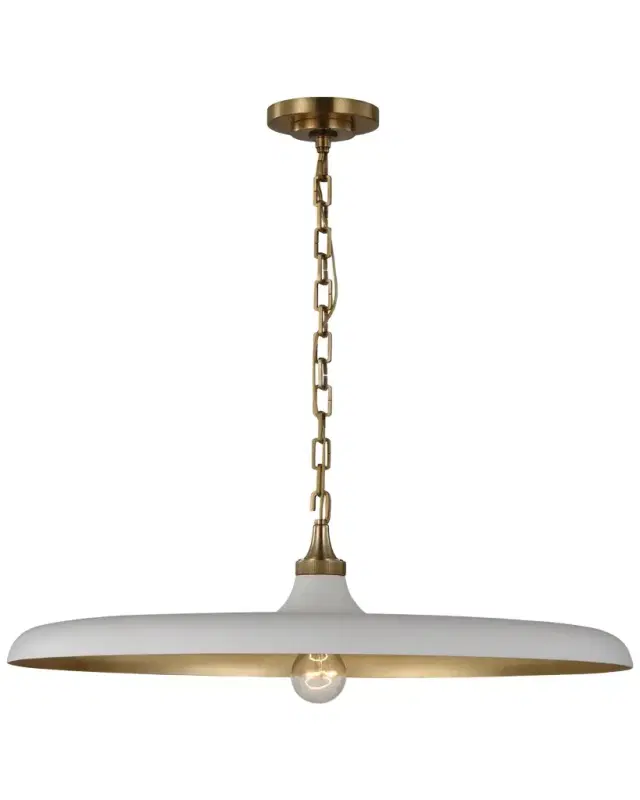 Visual Comfort Signature Piatto Large Pendant In Hand-Rubbed Antique Brass With Plaster White Shade By Thomas O 'Brien