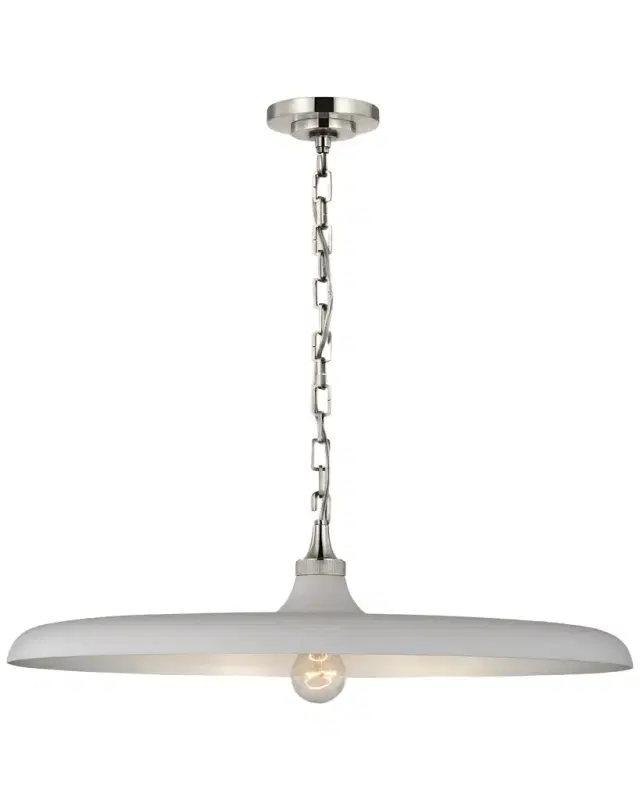 Visual Comfort Signature Piatto Large Pendant In Hand-Rubbed Antique Brass With Plaster White Shade By Thomas O 'Brien