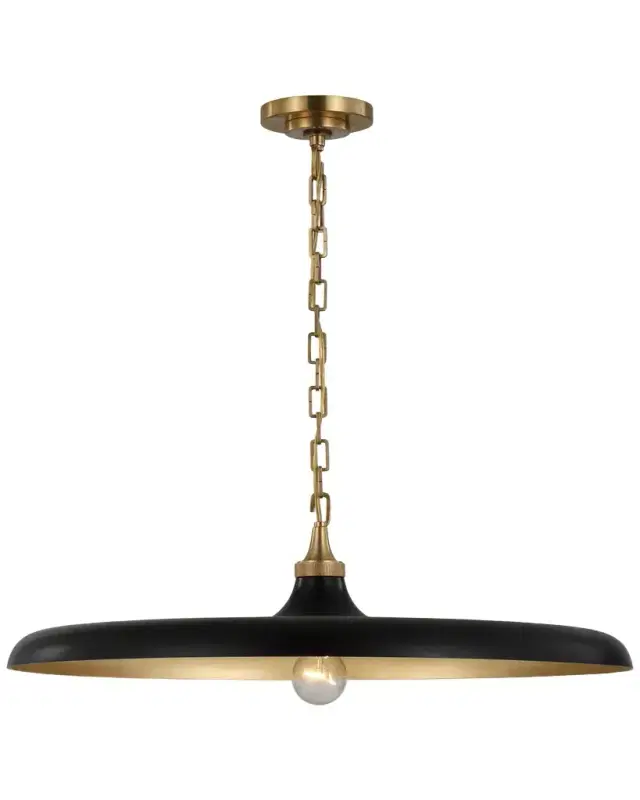 Visual Comfort Signature Piatto Large Pendant In Hand-Rubbed Antique Brass With Aged Iron Shade By Thomas O 'Brien