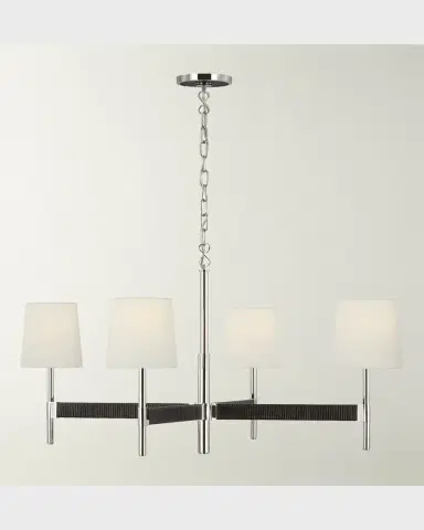 Visual Comfort Signature Elle Large Chandelier In Polished Nickel And Black Rattan With Linen Shades By Suzanne Kasler | Thumbnail 2