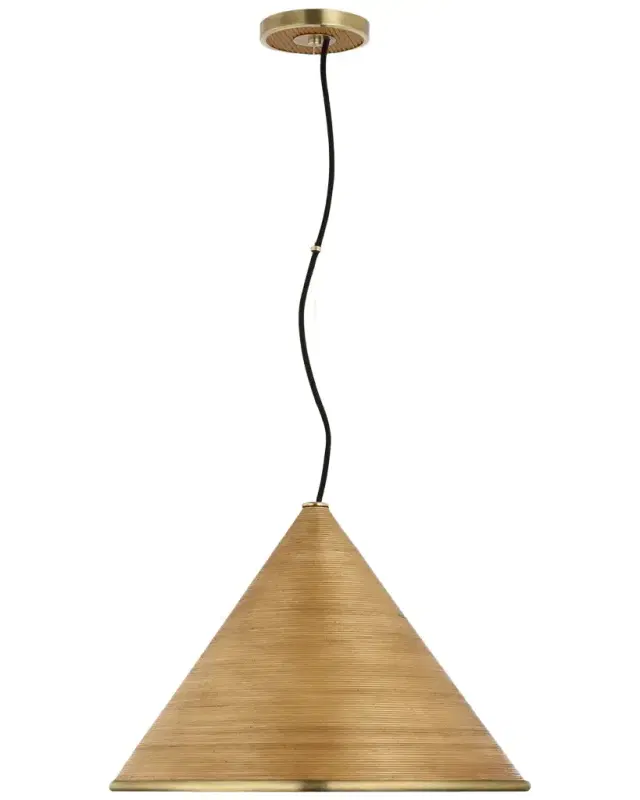 Visual Comfort Signature Reine Large Pendant In Hand-Rubbed Antique Brass With Dark Rattan By Suzanne Kasler