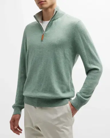 Neiman Marcus Men's Wool-Cashmere 1/4-Zip Sweater | Thumbnail 4