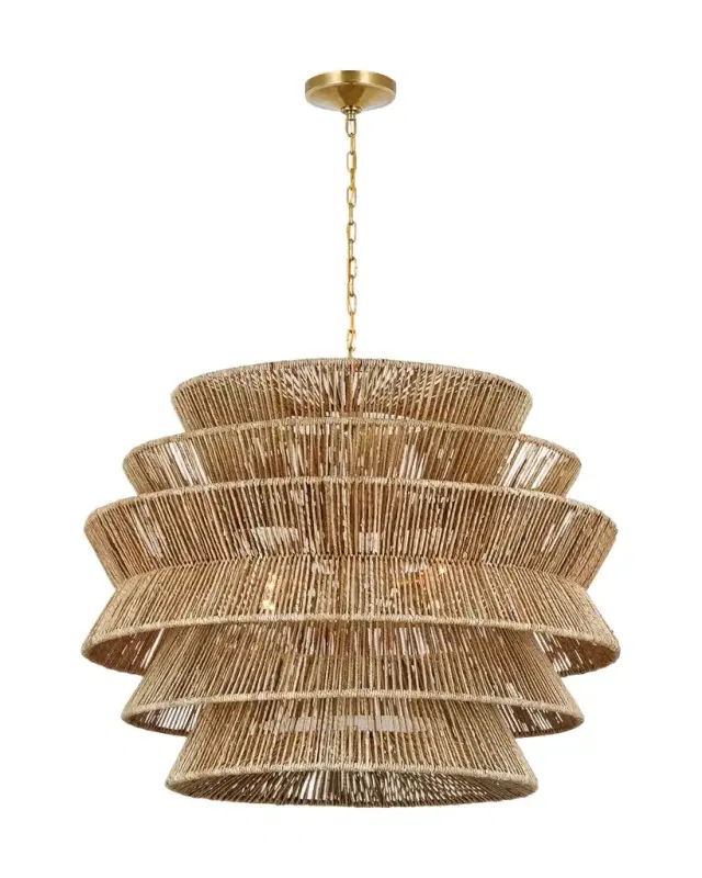 Visual Comfort Signature Antigua XL Drum Chandelier in Antique Brass & Natural Abaca by Chapman & Myers