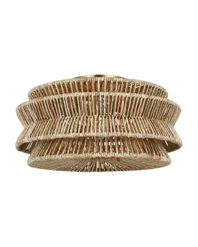 Visual Comfort Signature Antigua XL Semi-Flush Mount in Antiqued Brass & Natural Abaca by Chapman & Myers