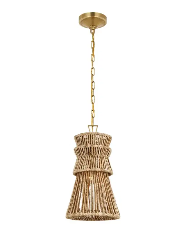 Visual Comfort Signature Antigua 10" Pendant Light in Antiqued Brass & Natural Abaca by Chapman & Myers