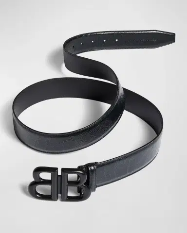 Balenciaga Men 's Monaco BB Logo Calfskin Belt | Thumbnail 3