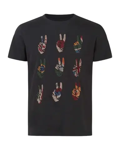 JOHN VARVATOS Men's Embroidered Peace Hand Crewneck Tee | Thumbnail 1 JOHN VARVATOS Men's Embroidered Peace Hand Crewneck Tee | Thumbnail 1