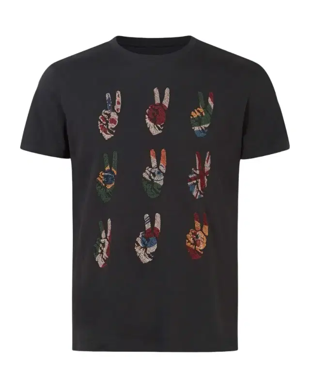 John Varvatos Men 's Embroidered Peace Hand Crewneck Tee