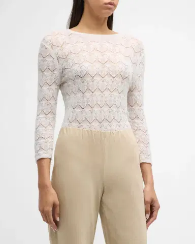 Vince Fine Lace 3/4-Sleeve Crewneck Top | Thumbnail 4 Vince Fine Lace 3/4-Sleeve Crewneck Top | Thumbnail 4