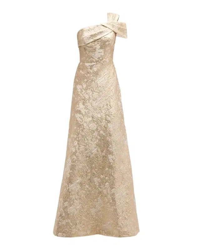 One-Shoulder Metallic Jacquard A-Line Gown