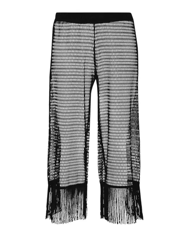 Open-Knit Crochet Cropped Pants