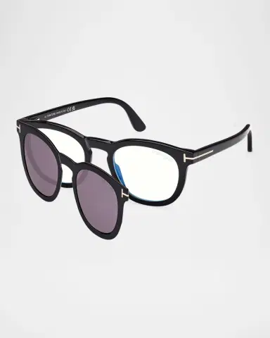 Tom Ford Men's FT5993-BM Round Blue-Block Optical Frames with Magnetic Sunglasses Clip | Thumbnail 3 Tom Ford Men's FT5993-BM Round Blue-Block Optical Frames with Magnetic Sunglasses Clip | Thumbnail 3