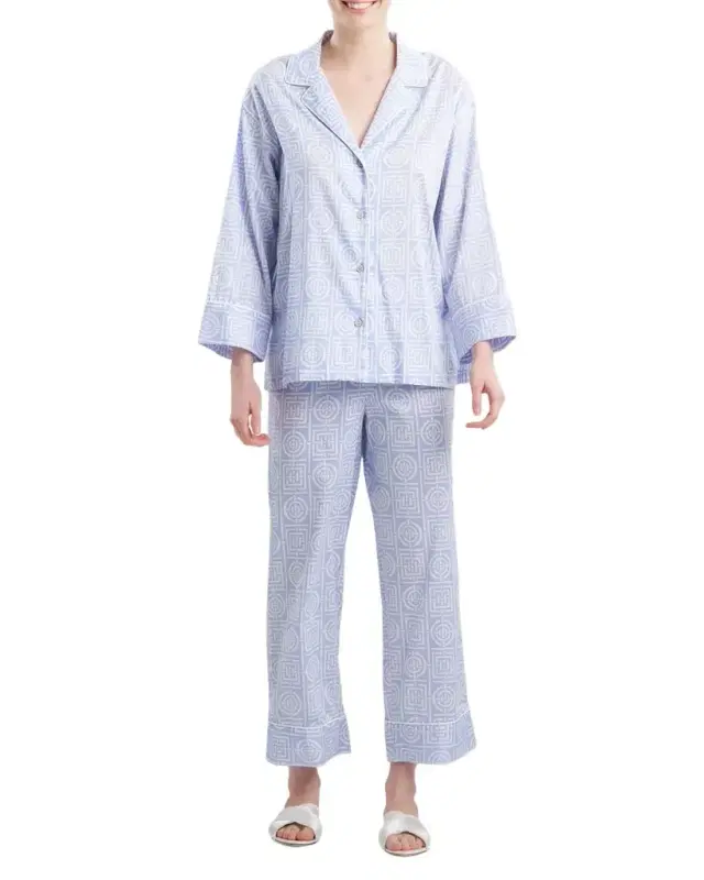 Natori Cropped Infinity-Print Cotton Pajama Set